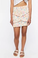 Smocked Floral Print Mini Skirt