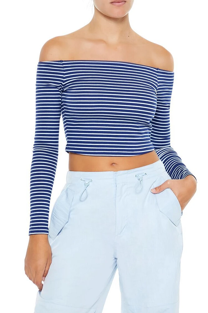 Striped Off-the-Shoulder Crop Top