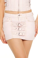 Buckled Strappy Denim Mini Skirt