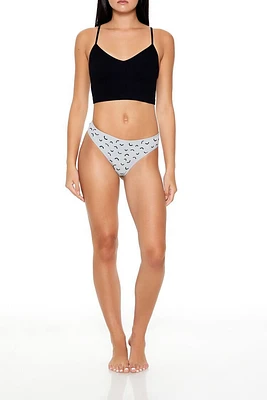 Seamless Bat Print Thong Panties