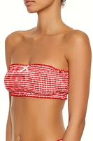 Smocked Gingham Bandeau Bikini Top