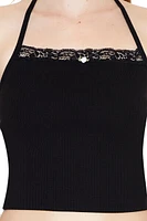 Rosette Lace-Trim Halter Top