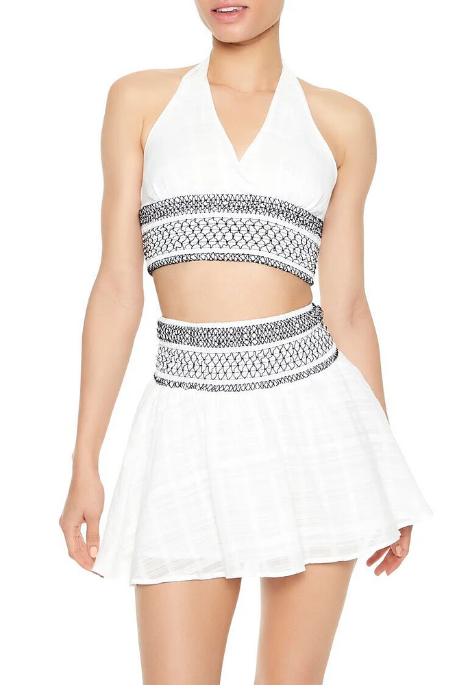 Embroidered Halter Crop Top