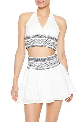 Embroidered Halter Crop Top