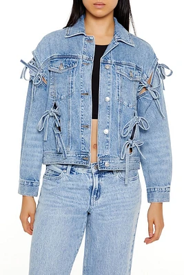 Cutout Bow Denim Trucker Jacket