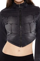 Cropped Denim Moto Jacket