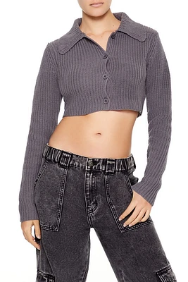 Cropped Rib-Knit Cardigan Sweater