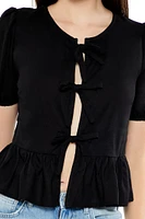 Bow Split-Front Flounce Top