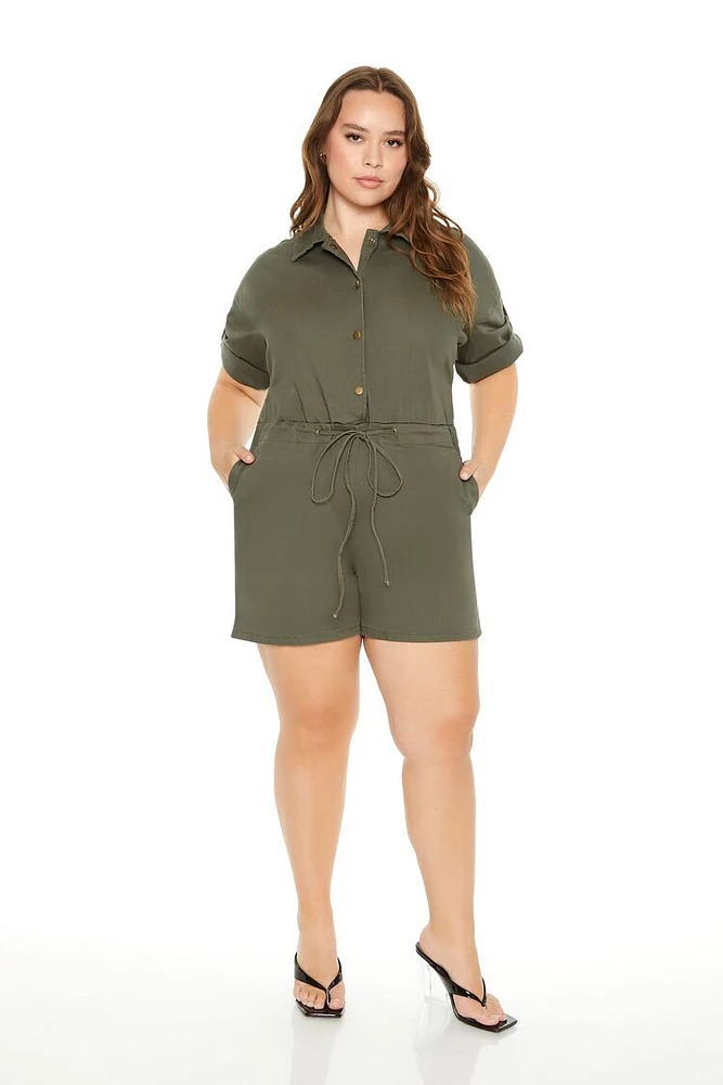 Plus Denim Tie-Waist Romper
