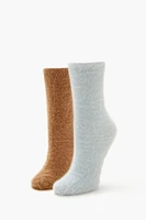 Fuzzy Knit Crew Socks - 2 pack