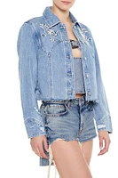 Embroidered Raw-Cut Denim Jacket