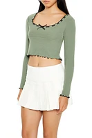 Ribbon-Trim Bow Crop Top