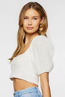 Eyelet Sweater-Knit Crop Top