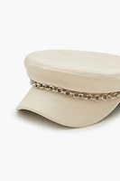 Chain Faux Leather Cabbie Hat