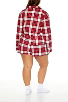 Plus Plaid Shirt & Shorts Pajama Set