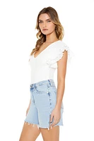 Ribbed Ruffle-Sleeve Bodysuit
