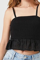 Sweater-Knit Eyelet Ruffle Top