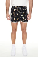 Short Inseam Drink Print Swim Trunks