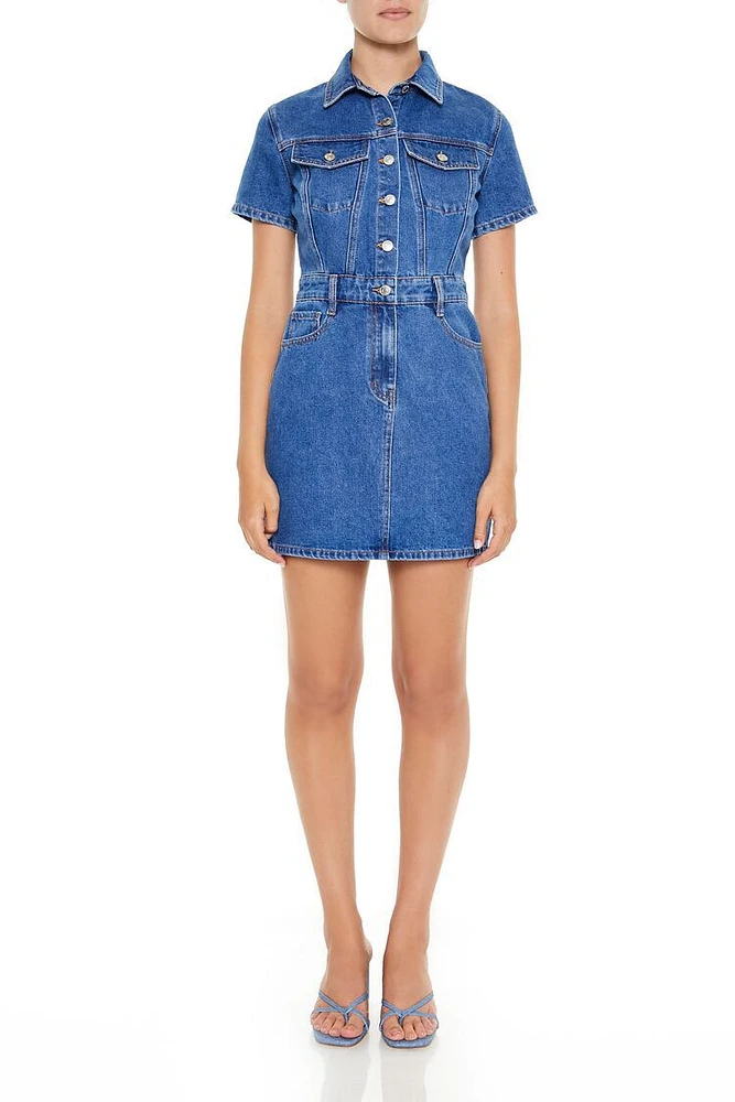 Denim Button-Front Mini Dress