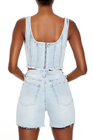 Frayed Denim Bustier Crop Top