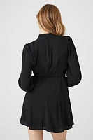 Surplice Mock Neck Wrap Dress