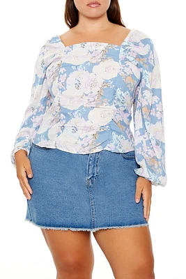 Plus Floral Square-Neck Top