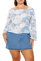 Plus Floral Square-Neck Top