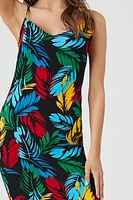 Tropical Leaf Print Midi Dress