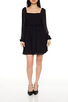 Chiffon Smocked Peasant-Sleeve Mini Dress