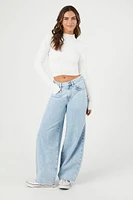 Mock Neck Sweater-Knit Crop Top