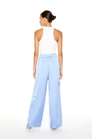 Satin Wide-Leg Cargo Pants