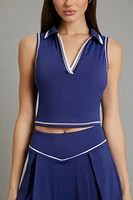 Active Two-Tone Split-Neck Crop Top