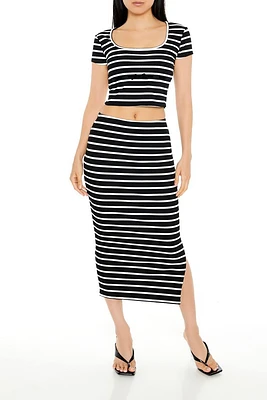 Striped Cropped Tee & Midi Skirt Set