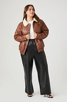 Plus Faux Leather Bomber Jacket