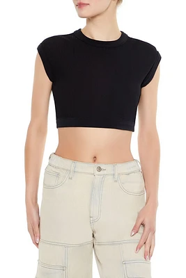 Ribbed Cap-Sleeve Cropped Tee