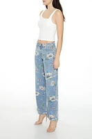 Floral Mid-Rise Baggy Jeans