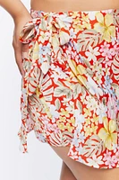 Plus Tropical Floral Print Mini Skirt