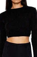 Beaded Cropped Cable Knit Sweater