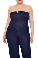 Plus Strapless Denim Jumpsuit