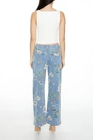 Floral Mid-Rise Baggy Jeans