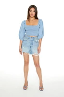 Chambray Smocked Crop Top