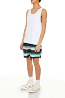 Striped Drawstring Swim Trunks