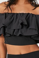 Velvet Off-the-Shoulder Ruffle Top