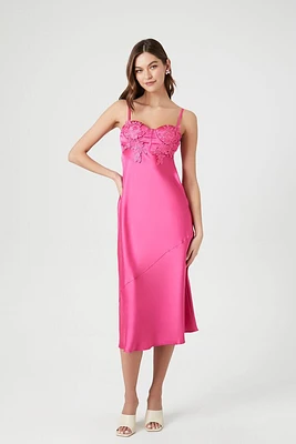 Lace-Trim Satin Midi Slip Dress