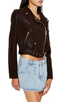 Faux Leather Belted Moto Jacket