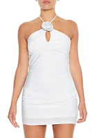 Glitter Rosette Halter Mini Dress