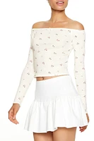 Off-the-Shoulder Rose Print Top