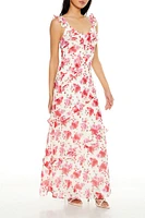 Chiffon Ruffle Rose Maxi Dress