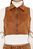 Faux Suede & Leather Lace-Up Vest
