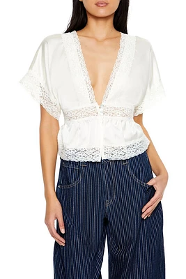 Satin Plunging Lace-Trim Top